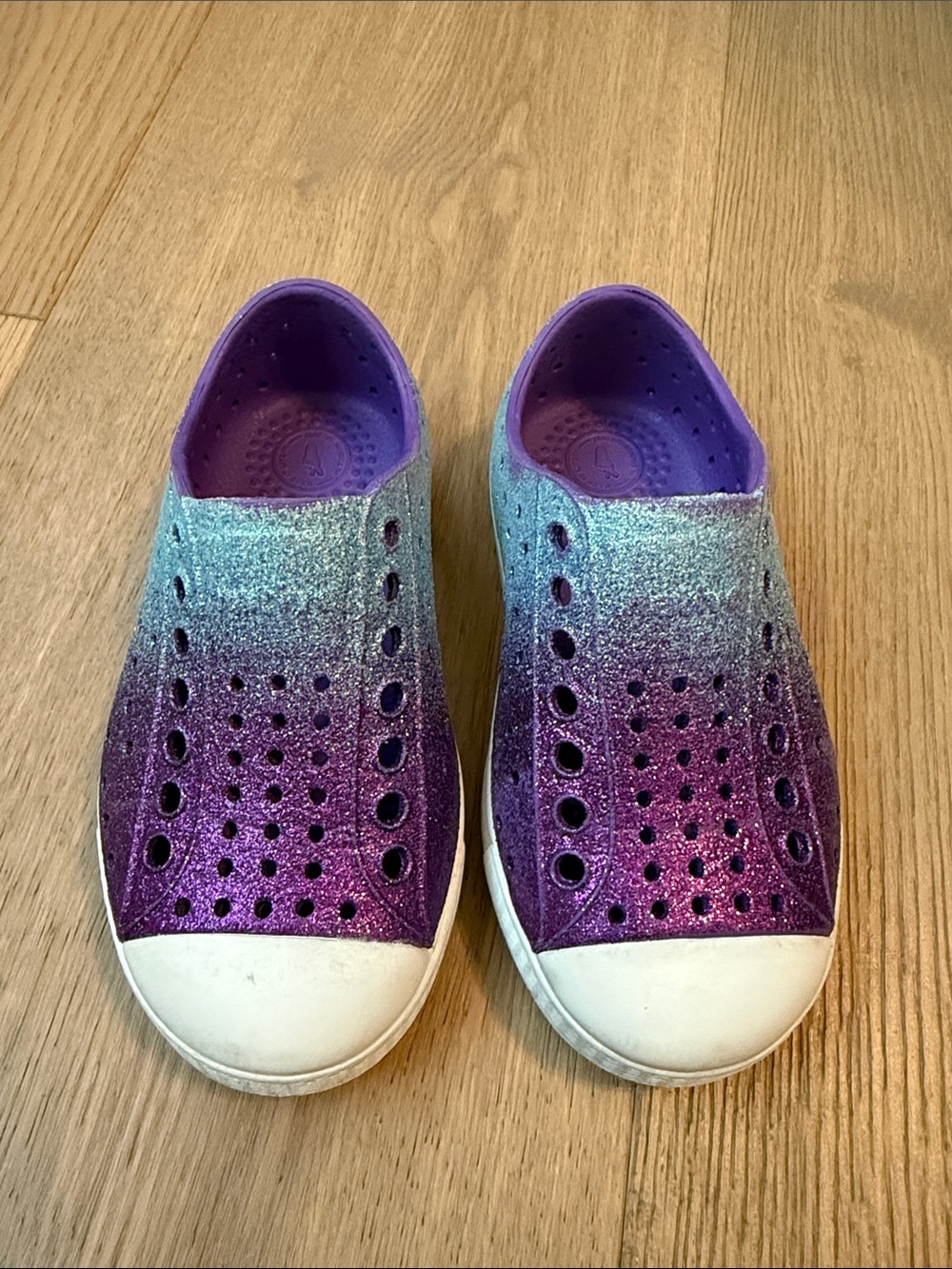 Native Shoes Toddler Kids Glitter Slip-Ons in Purple and Teal Ombre